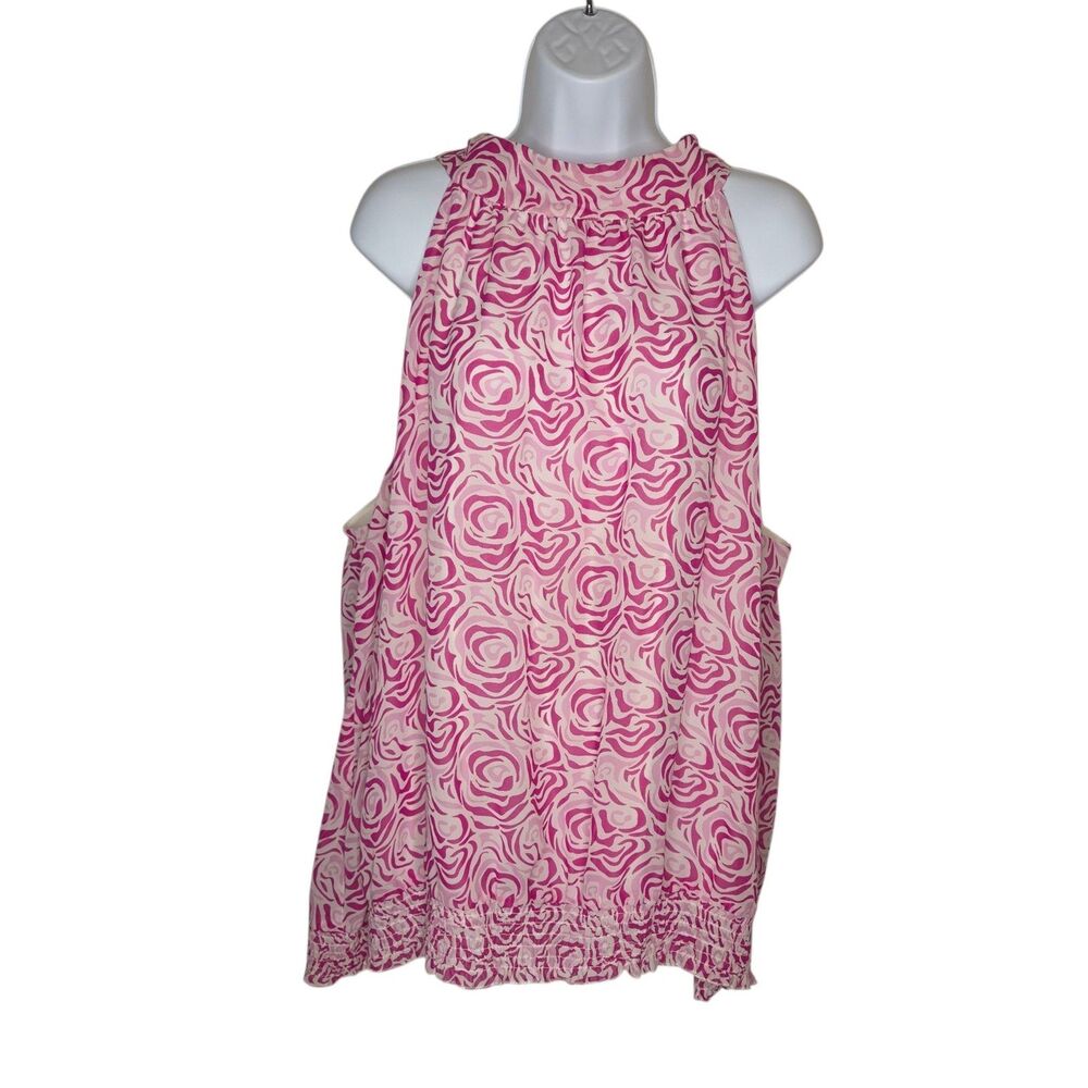 Lane Bryant Pink Abstract Rose Halter Tie-Neck Smocked Bubble Hem Top 26/28